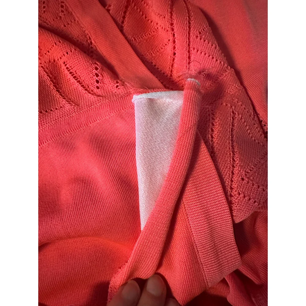 Misook Coral Pink Cardigan Diamond Cut-out Accents Boxy Artsy Chic Size XL